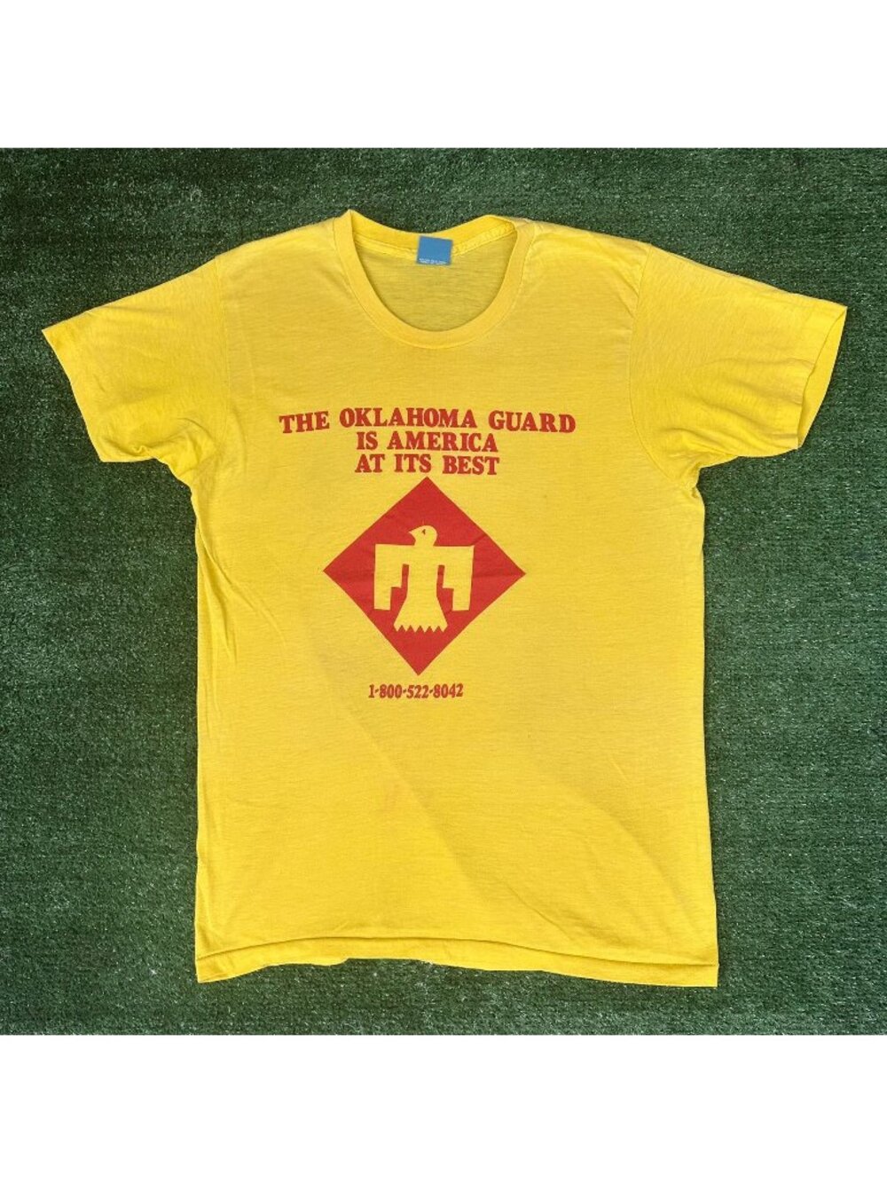 Vintage 80s Oklahoma National Guard T-Shirt Yellow L Single Stitch Military